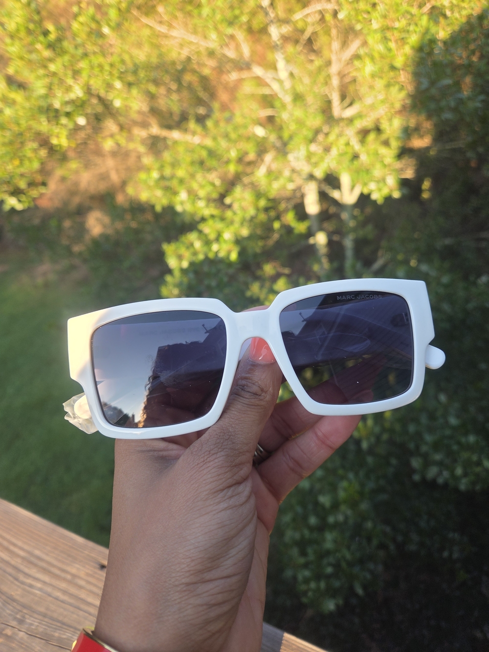 Unisex Marc Jacobs White Square Sunglasses with Dark Lenses
